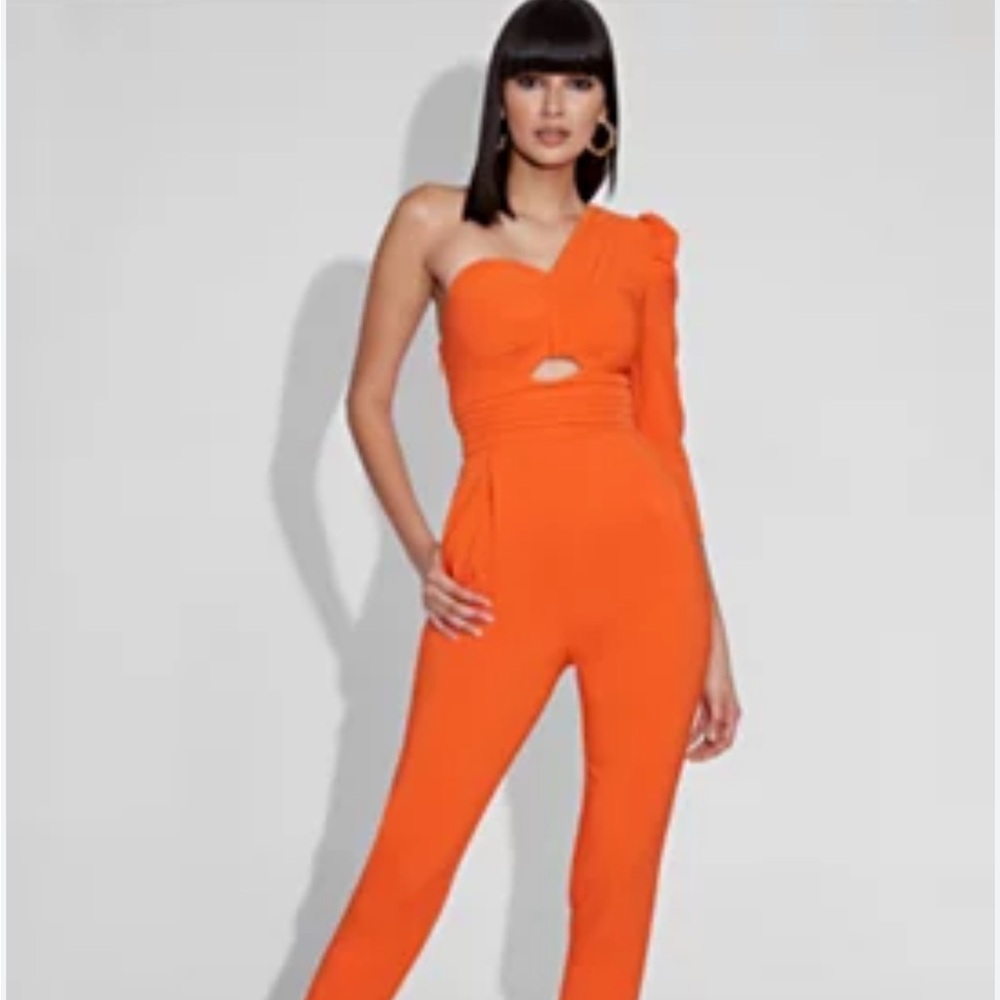 Gabrielle Union Orange One Shoulder Glam Date Night Jumpsuit